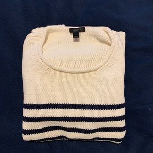 Jcrew white cable knit sweater with navy stripes